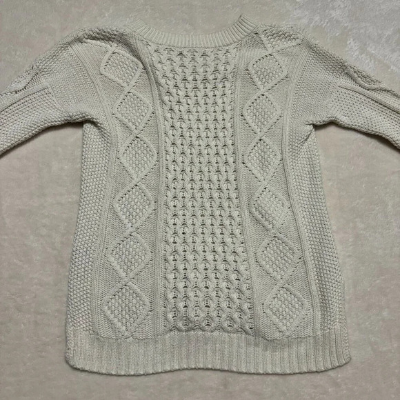 Madewell Classic Cable Open Knit Off White Crew‎ Neck Sweater Small - Picture 6 of 11